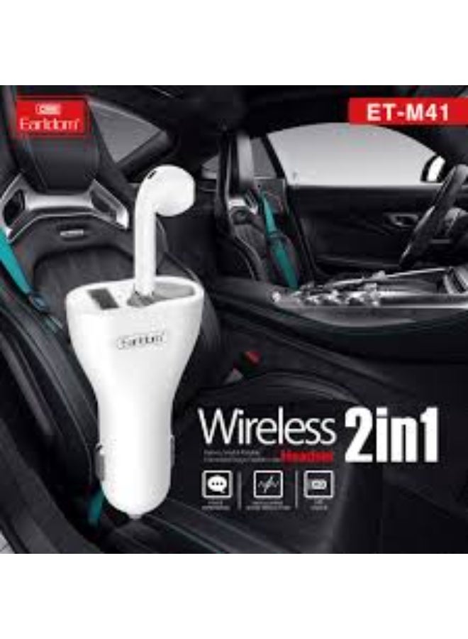 أيرلدوم شاحن سيارة Earldom ET-M41 2 في 1 مع سماعة أذن لاسلكية - أبيض - Image 2